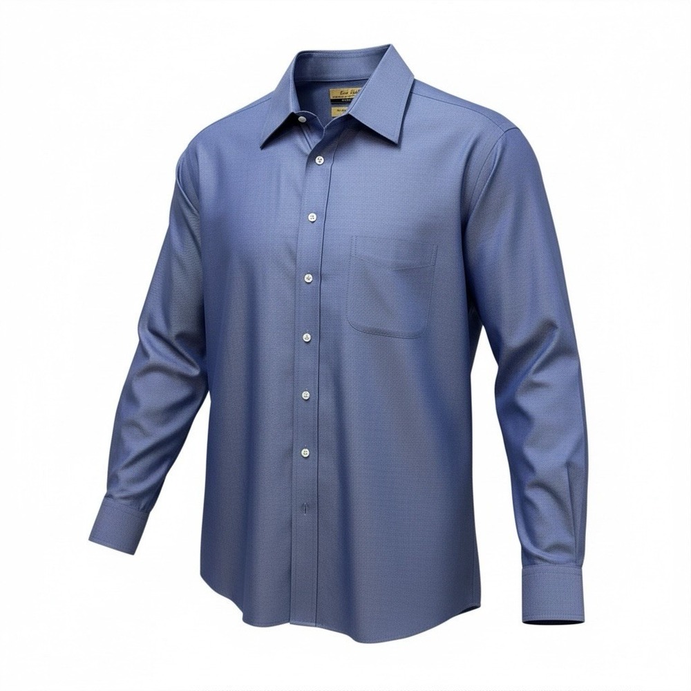 Roundtree And Yorke Gold Label 16.5 33 Blue Fitted 80's Non Iron Twill Cotton
